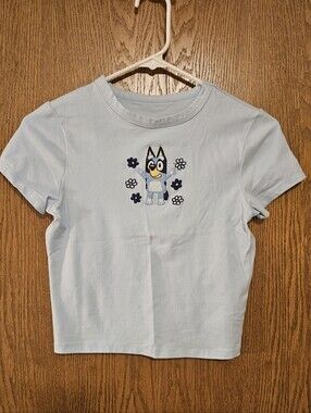 Womans Bluey Embroidered Crop Top Tee